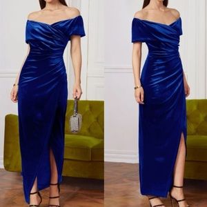Luxurious off shoulder wrap evening formal party wedding prom velvet maxi dress